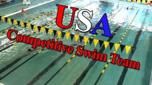 USA Competitive Swim Team text over Lap Pool at The HUB Recreation Center