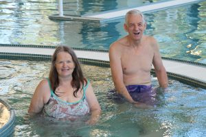 Members Debbie and Frank Lembcke at The HUB Recreation Center in the Lazy River