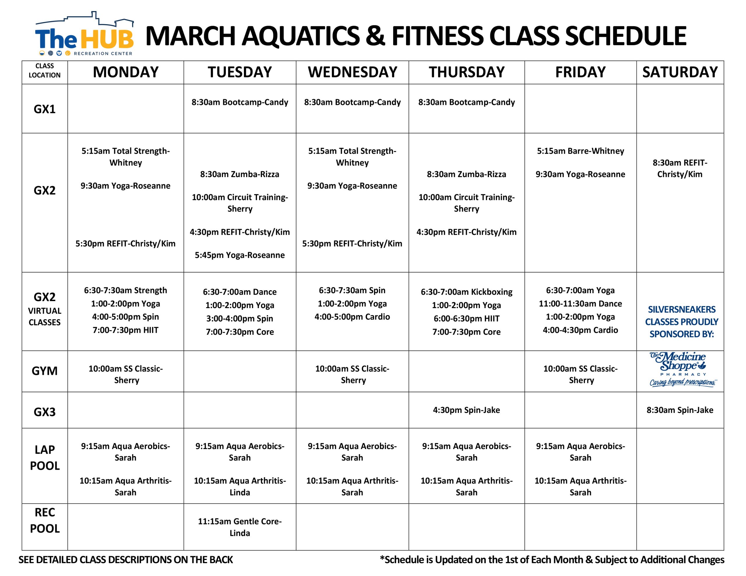 Water Aerobics Class Schedule
